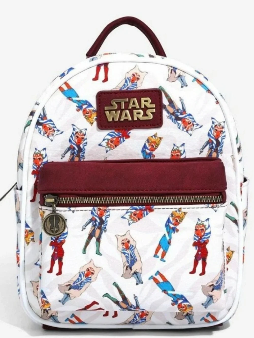 Star Wars Kids Backpack in White with Burgundy Accents & zipper charm